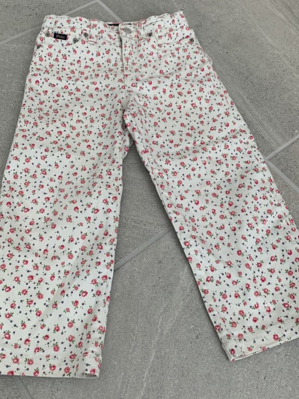 Polo Ralph Lauren Girls White Floral Print Jeans Size 5 Straight Leg